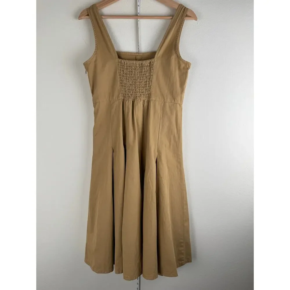 NWT J.Crew Pleated A Line Chino Dress Honey Brown Cotton Size 4